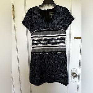 Adrianna Papell dress, 10 P, navy, white, and black